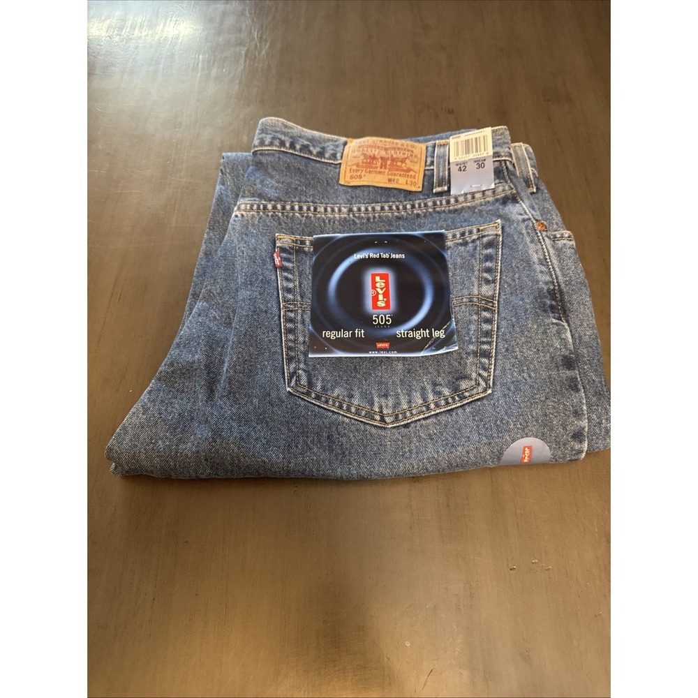 Deadstock 1990s Vintage Levi 505 Jeans  - W42 L30 Blue Red‎ Tabs NWT  NOS